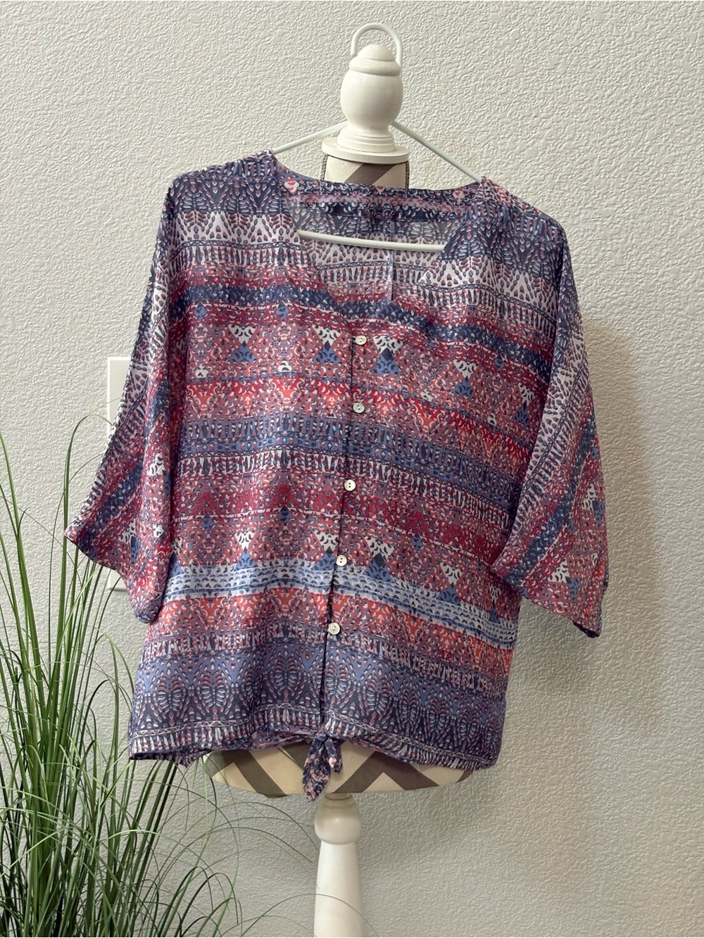 Women’s Boho Button-Front Top in Red & Blue
